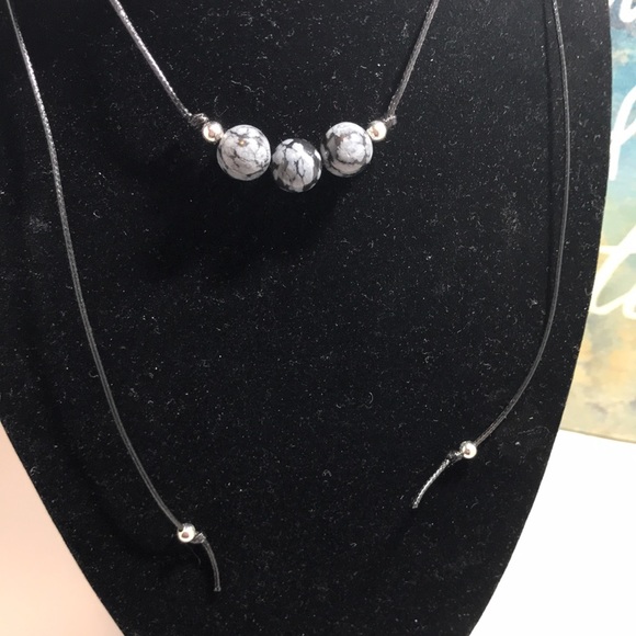 Snowflake obsidian choker necklace handmade boho three bead healing necklace - Picture 4 of 5